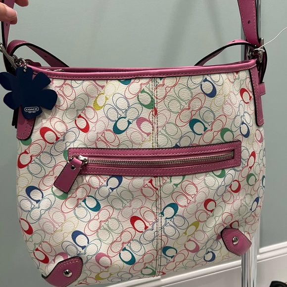 Coach Heritage Chelsea Signature shoulder bag with pink leather trim F16481 NWOT - Picture 10 of 16